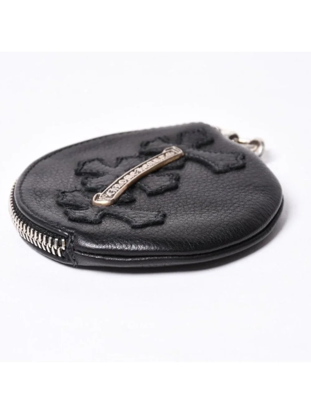 Chrome Hearts Paper with Chain Cross Patch Leather Wallet 925 Sterling Silver